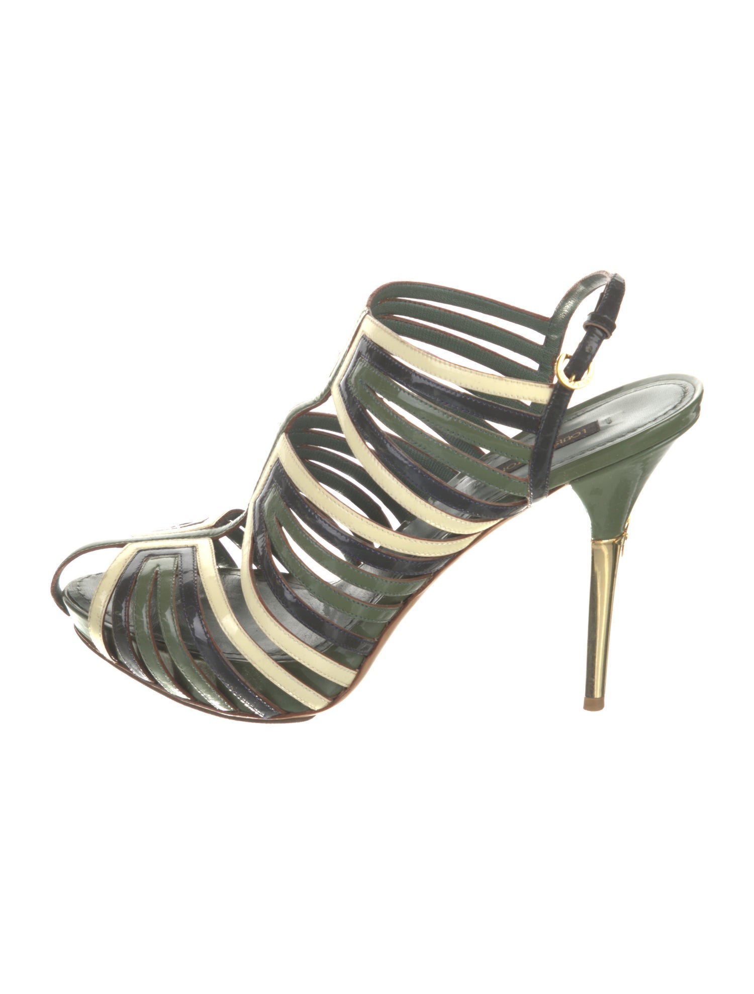 Louis Vuitton Patent Leather Colorblock Pattern Slingback Sandals